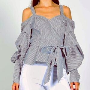 DIS MOI Blue & White Cotton Striped Shirt Size Small